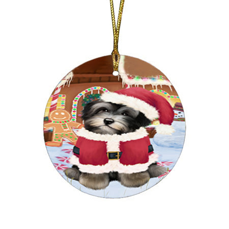 Christmas Gingerbread House Candyfest Havanese Dog Round Flat Christmas Ornament RFPOR56716