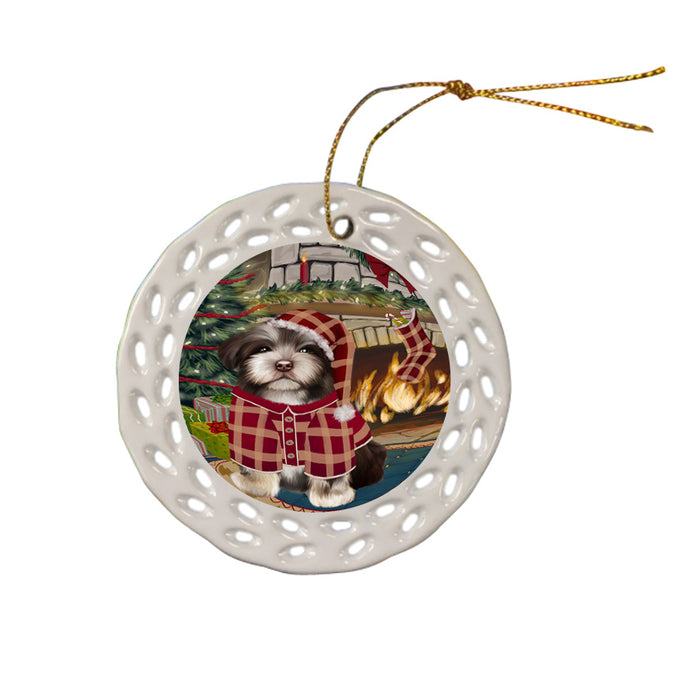 The Stocking was Hung Havanese Dog Ceramic Doily Ornament DPOR55690