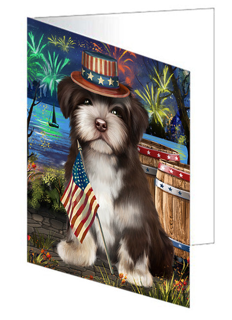 4th of July Independence Day Fireworks Havanese Dog at the Lake Handmade Artwork Assorted Pets Greeting Cards and Note Cards with Envelopes for All Occasions and Holiday Seasons GCD57542