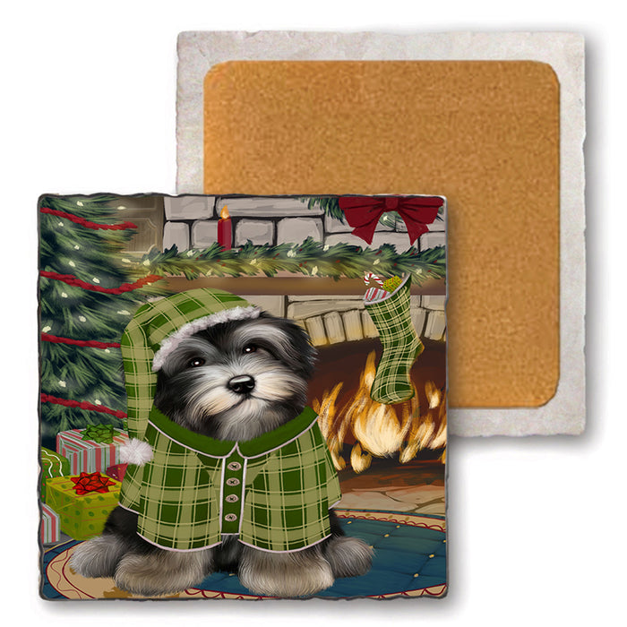 The Stocking was Hung Havanese Dog Set of 4 Natural Stone Marble Tile Coasters MCST50335