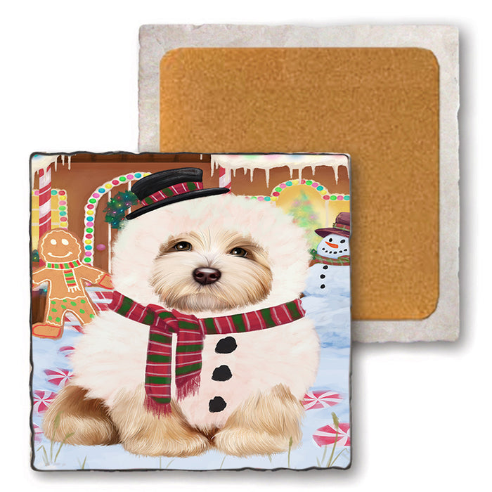 Christmas Gingerbread House Candyfest Havanese Dog Set of 4 Natural Stone Marble Tile Coasters MCST51361