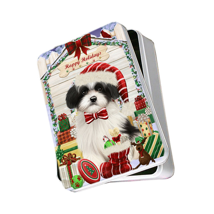 Happy Holidays Christmas Havanese Dog House with Presents Photo Storage Tin PITN51431