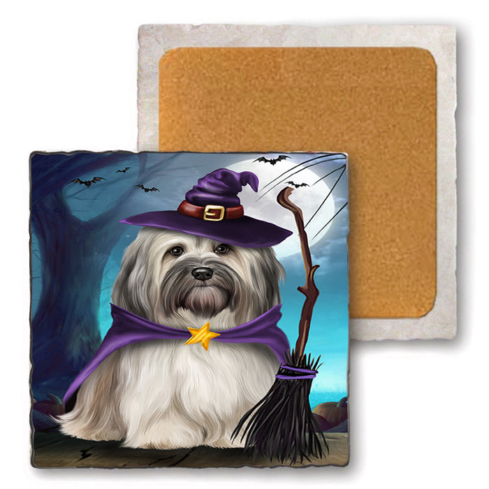 Happy Halloween Trick or Treat Havanese Dog Set of 4 Natural Stone Marble Tile Coasters MCST49503