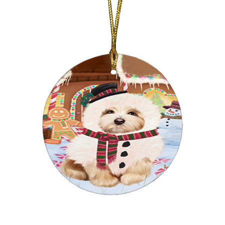 Christmas Gingerbread House Candyfest Havanese Dog Round Flat Christmas Ornament RFPOR56717
