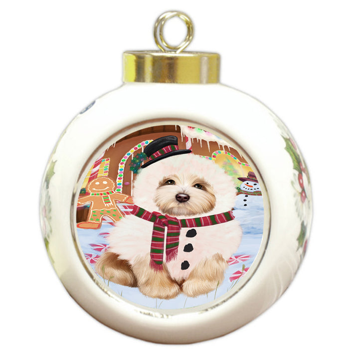 Christmas Gingerbread House Candyfest Havanese Dog Round Ball Christmas Ornament RBPOR56717