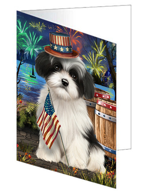 4th of July Independence Day Fireworks Havanese Dog at the Lake Handmade Artwork Assorted Pets Greeting Cards and Note Cards with Envelopes for All Occasions and Holiday Seasons GCD57545
