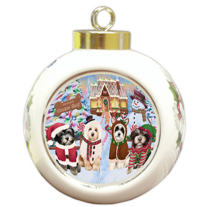 Holiday Gingerbread Cookie Shop Havaneses Dog Round Ball Christmas Ornament RBPOR56762