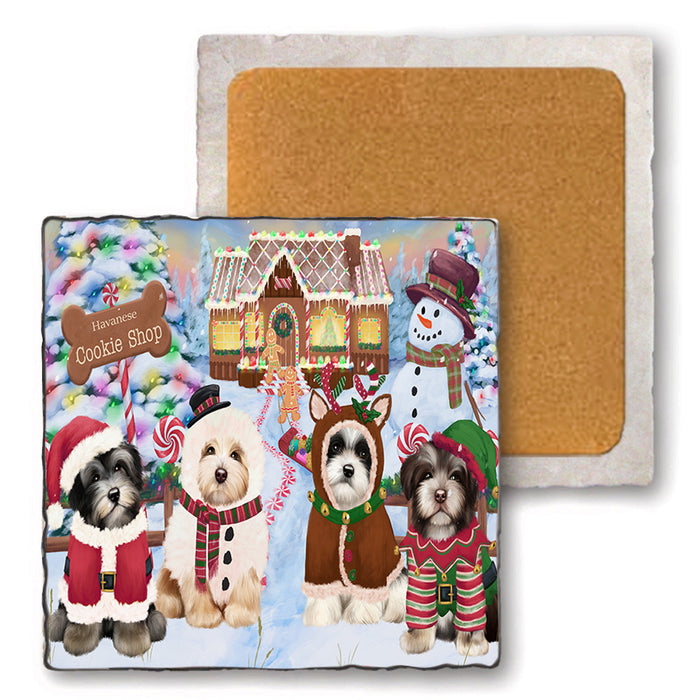 Holiday Gingerbread Cookie Shop Havaneses Dog Set of 4 Natural Stone Marble Tile Coasters MCST51406