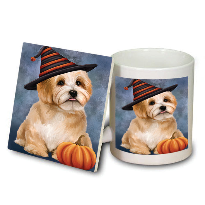 Happy Halloween Havanese Dog Wearing Witch Hat with Pumpkin Mug and Coaster Set MUC54778