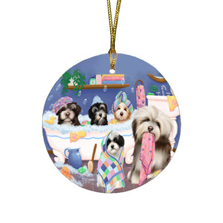 Rub A Dub Dogs In A Tub Havaneses Dog Round Flat Christmas Ornament RFPOR57151