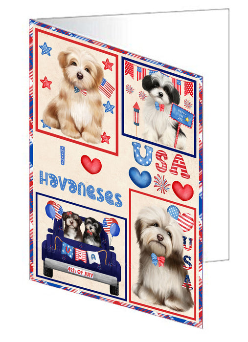 4th of July Independence Day I Love USA Havanese Dogs Handmade Artwork Assorted Pets Greeting Cards and Note Cards with Envelopes for All Occasions and Holiday Seasons