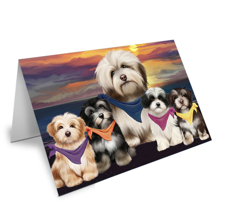 Family Sunset Portrait Havaneses Dog Handmade Artwork Assorted Pets Greeting Cards and Note Cards with Envelopes for All Occasions and Holiday Seasons GCD54806