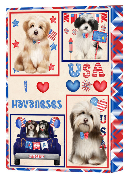 4th of July Independence Day I Love USA Havanese Dogs Canvas Wall Art - Premium Quality Ready to Hang Room Decor Wall Art Canvas - Unique Animal Printed Digital Painting for Decoration
