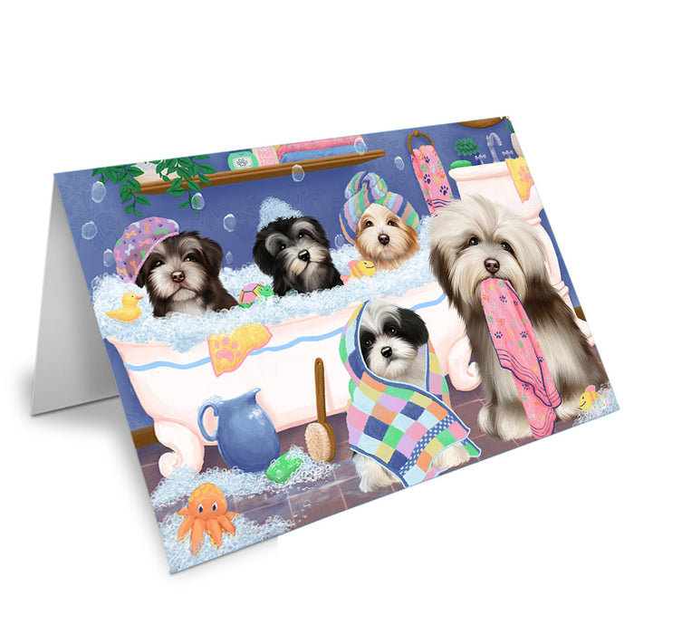 Rub A Dub Dogs In A Tub Havaneses Dog Handmade Artwork Assorted Pets Greeting Cards and Note Cards with Envelopes for All Occasions and Holiday Seasons GCD74900