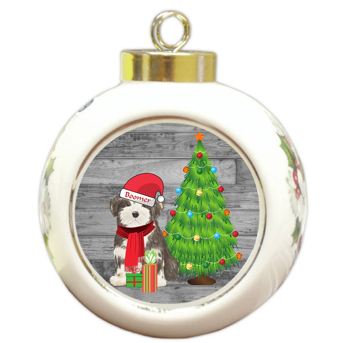 Custom Personalized Havanese Dog With Tree and Presents Christmas Round Ball Ornament
