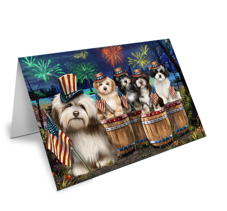 4th of July Independence Day Fireworks Havaneses at the Lake Handmade Artwork Assorted Pets Greeting Cards and Note Cards with Envelopes for All Occasions and Holiday Seasons GCD57143