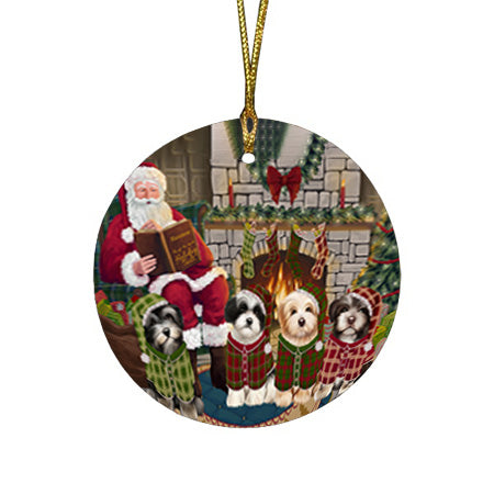 Christmas Cozy Holiday Tails Havaneses Dog Round Flat Christmas Ornament RFPOR55486