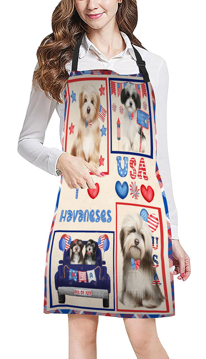 4th of July Independence Day I Love USA Havanese Dogs Apron - Adjustable Long Neck Bib for Adults - Waterproof Polyester Fabric With 2 Pockets - Chef Apron for Cooking, Dish Washing, Gardening, and Pet Grooming