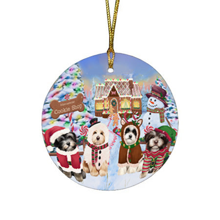 Holiday Gingerbread Cookie Shop Havaneses Dog Round Flat Christmas Ornament RFPOR56762