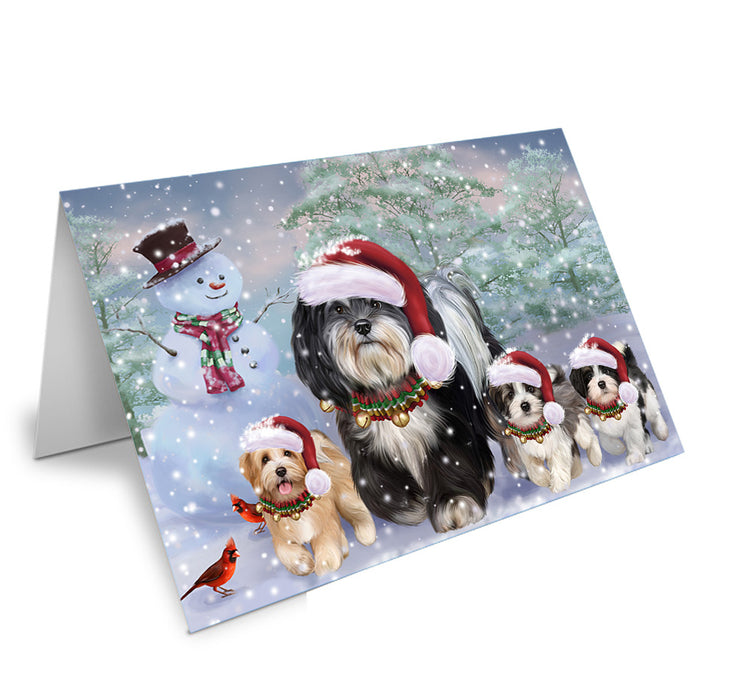 Christmas Running Family Havanese Dogs Handmade Artwork Assorted Pets Greeting Cards and Note Cards with Envelopes for All Occasions and Holiday Seasons GCD75290