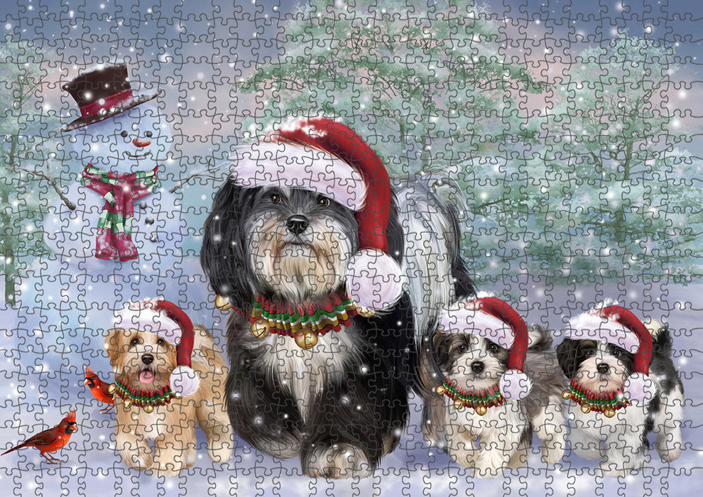 Christmas Running Family Havanese Dogs Puzzle with Photo Tin PUZ97300