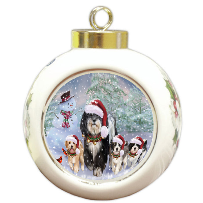 Christmas Running Family Havanese Dogs Round Ball Christmas Ornament RBPOR58259