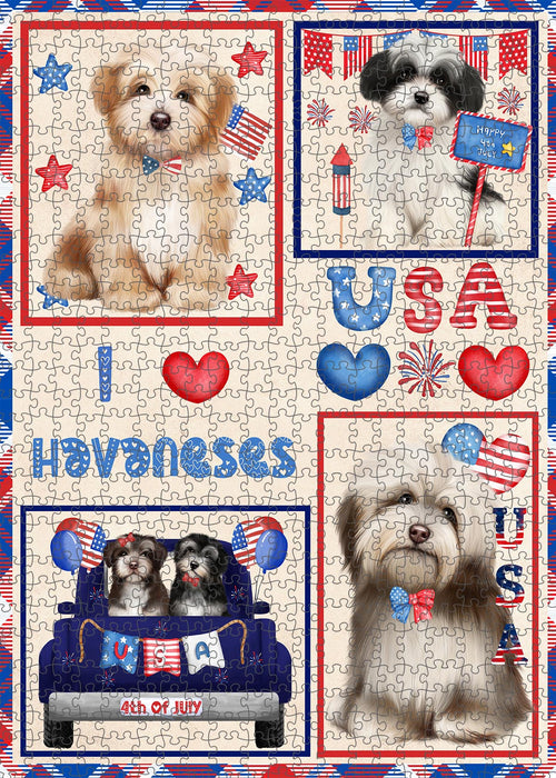 4th of July Independence Day I Love USA Havanese Dogs Portrait Jigsaw Puzzle for Adults Animal Interlocking Puzzle Game Unique Gift for Dog Lover's with Metal Tin Box