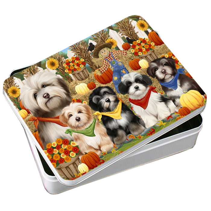 Fall Festive Gathering Havaneses Dog with Pumpkins Photo Storage Tin PITN50647