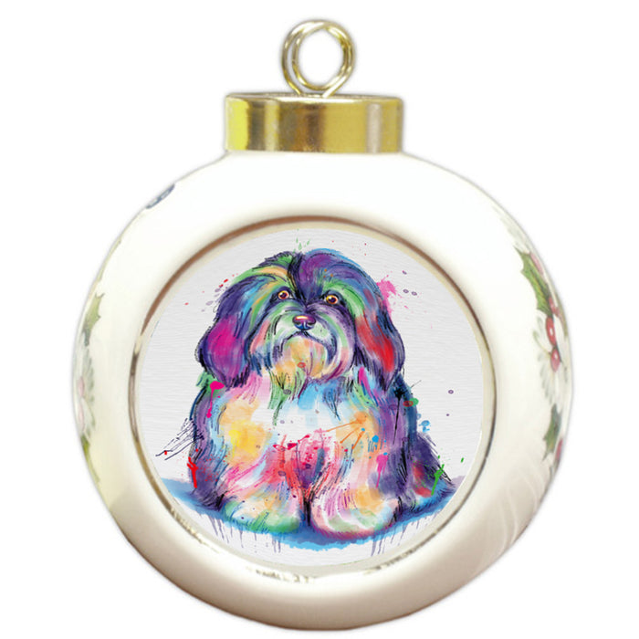Watercolor Havanese Dog Round Ball Christmas Ornament RBPOR58325