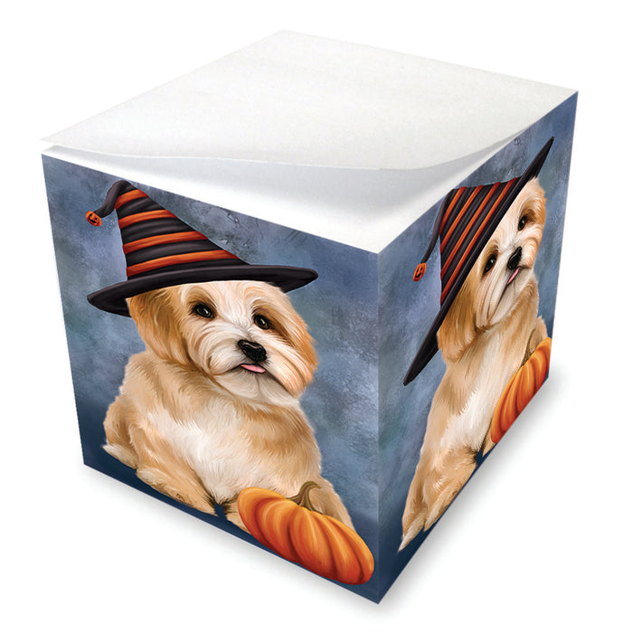 Happy Halloween Havanese Dog Wearing Witch Hat with Pumpkin Note Cube NOC56432