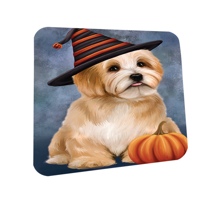 Happy Halloween Havanese Dog Wearing Witch Hat with Pumpkin Coasters Set of 4 CST54744