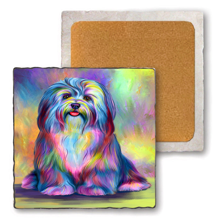 Paradise Wave Havanese Dog Set of 4 Natural Stone Marble Tile Coasters MCST51713