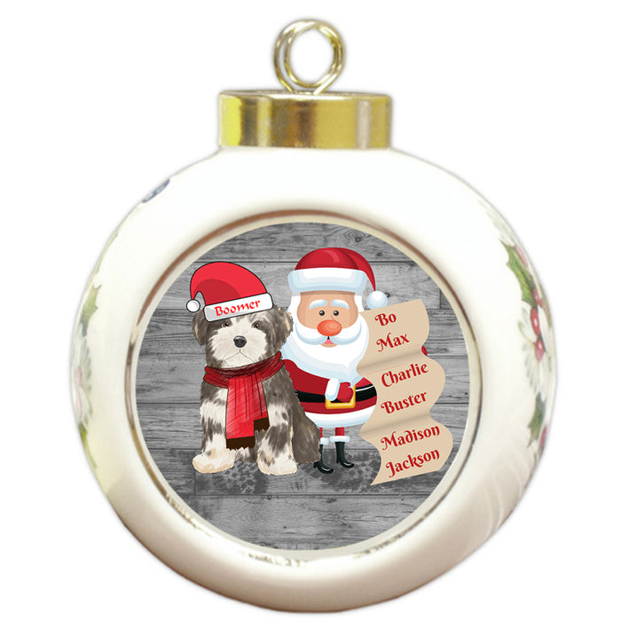 Custom Personalized Santa with Havanese Dog Christmas Round Ball Ornament