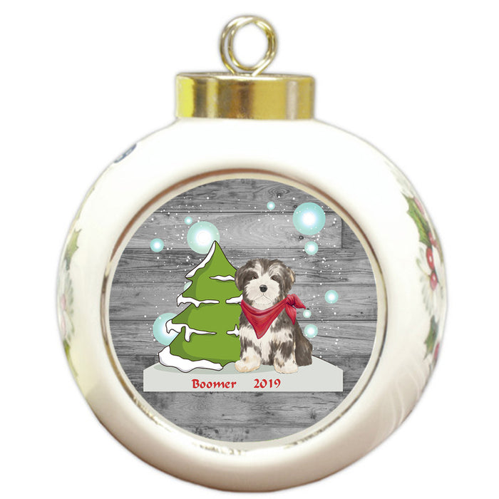 Custom Personalized Winter Scenic Tree and Presents Havanese Dog Christmas Round Ball Ornament