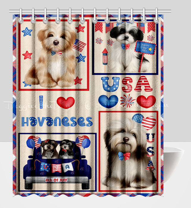 4th of July Independence Day I Love USA Havanese Dogs Shower Curtain Pet Painting Bathtub Curtain Waterproof Polyester One-Side Printing Decor Bath Tub Curtain for Bathroom with Hooks