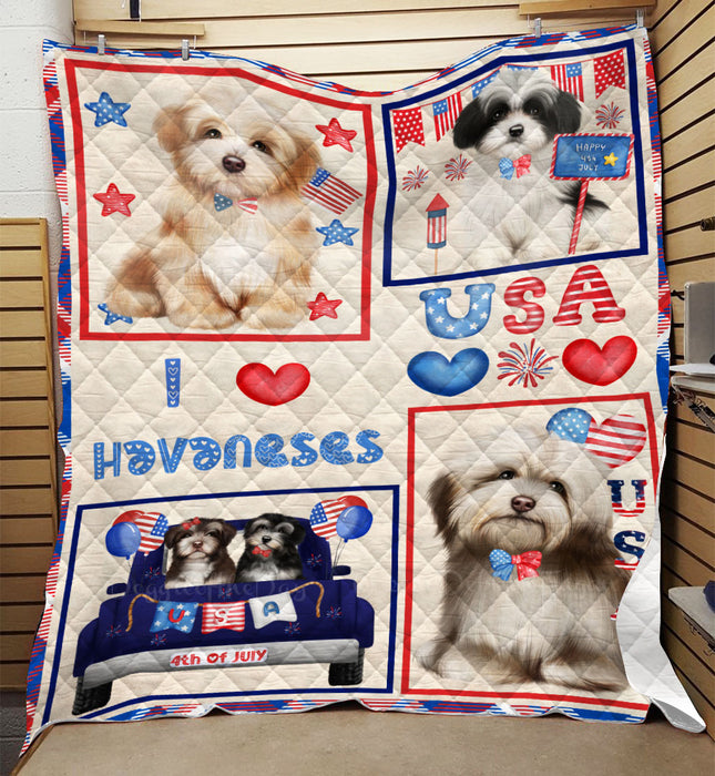 4th of July Independence Day I Love USA Havanese Dogs Quilt Bed Coverlet Bedspread - Pets Comforter Unique One-side Animal Printing - Soft Lightweight Durable Washable Polyester Quilt