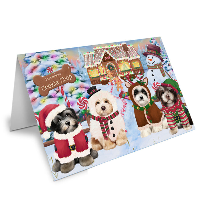 Holiday Gingerbread Cookie Shop Havaneses Dog Handmade Artwork Assorted Pets Greeting Cards and Note Cards with Envelopes for All Occasions and Holiday Seasons GCD73733