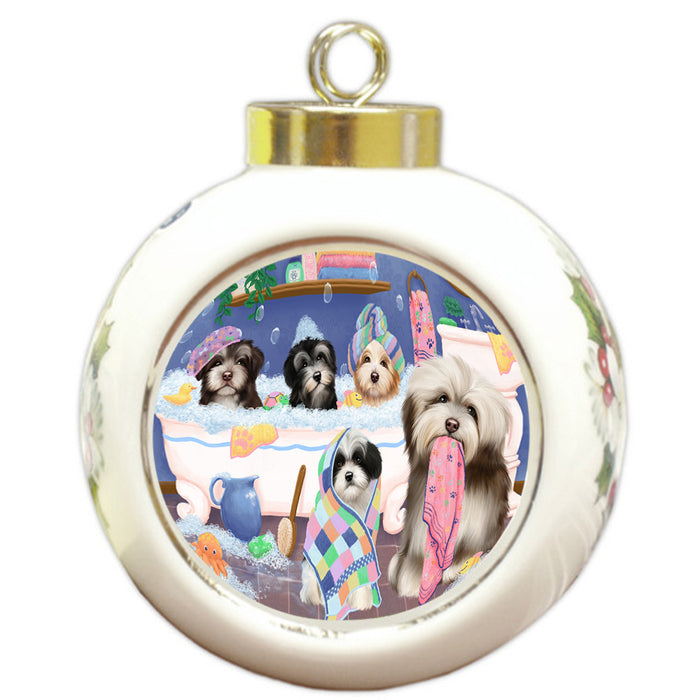 Rub A Dub Dogs In A Tub Havaneses Dog Round Ball Christmas Ornament RBPOR57151