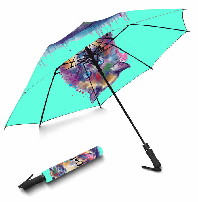 Custom Pet Name Personalized Watercolor Himalayan CatSemi-Automatic Foldable Umbrella