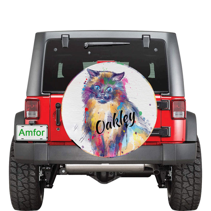 Custom Pet Name Personalized Watercolor Himalayan Cat Car Tire Cover