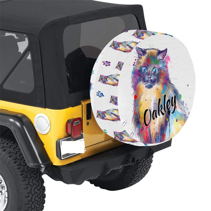 Custom Pet Name Personalized Watercolor Himalayan Cat Car Tire Cover