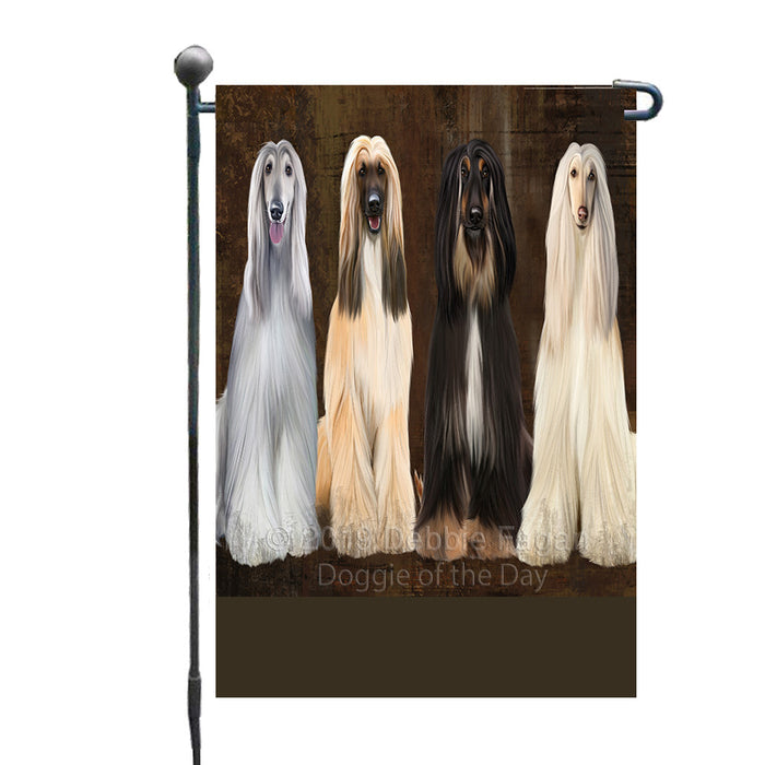 Personalized Rustic 4 Afghan Hound Dogs Custom Garden Flag GFLG63349