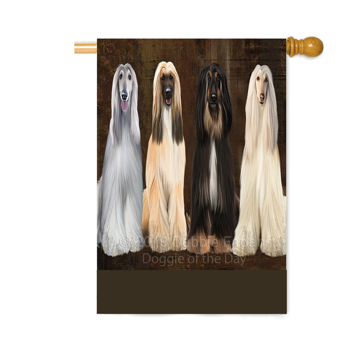 Personalized Rustic 4 Afghan Hound Dogs Custom House Flag FLG64426