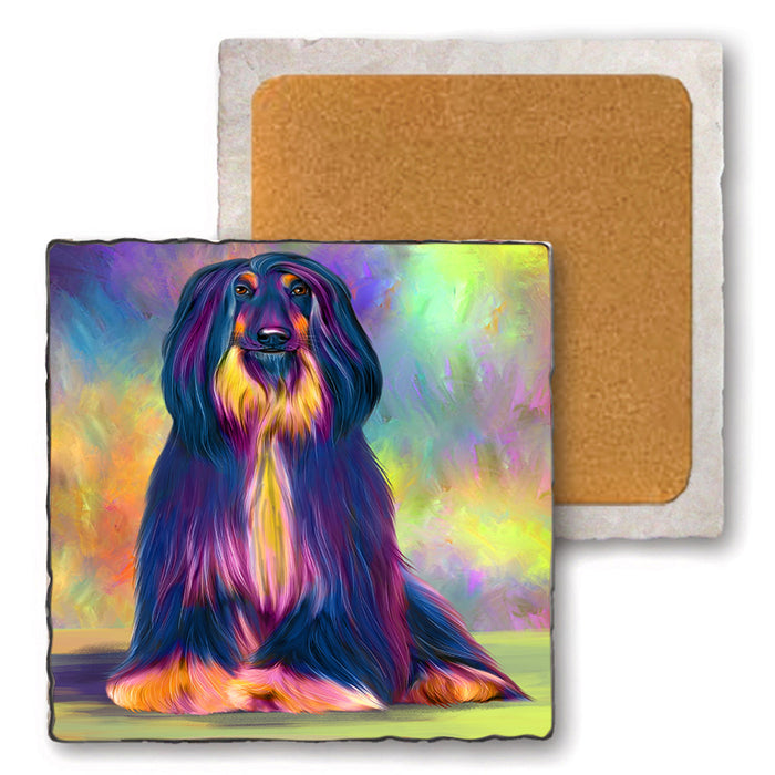 Paradise Wave Hound Dog Set of 4 Natural Stone Marble Tile Coasters MCST51714