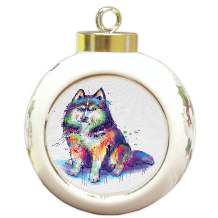 Watercolor Siberian Husky Dog Round Ball Christmas Ornament RBPOR58217