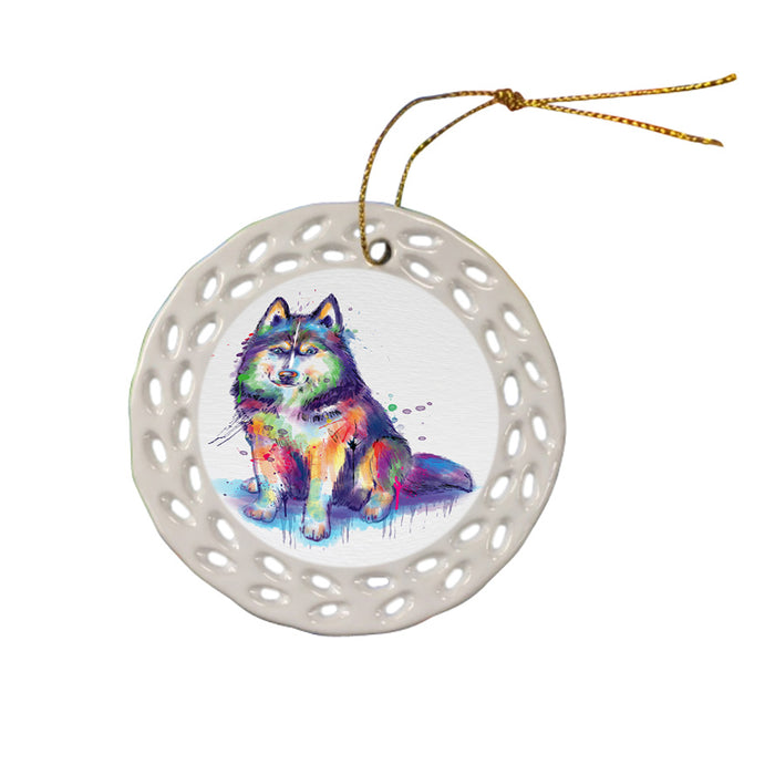 Watercolor Siberian Husky Dog Ceramic Doily Ornament DPOR57385