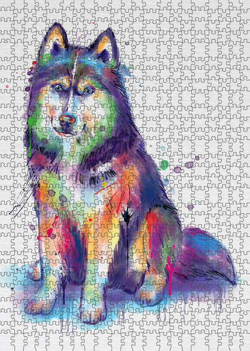 Watercolor Siberian Husky Dog Puzzle with Photo Tin PUZL97168