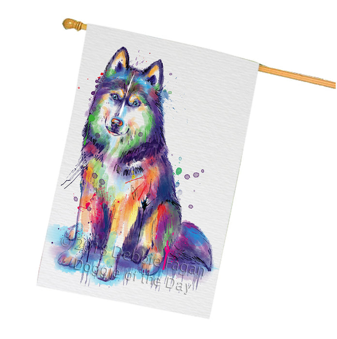 Watercolor Siberian Husky Dog House Flag FLG65114