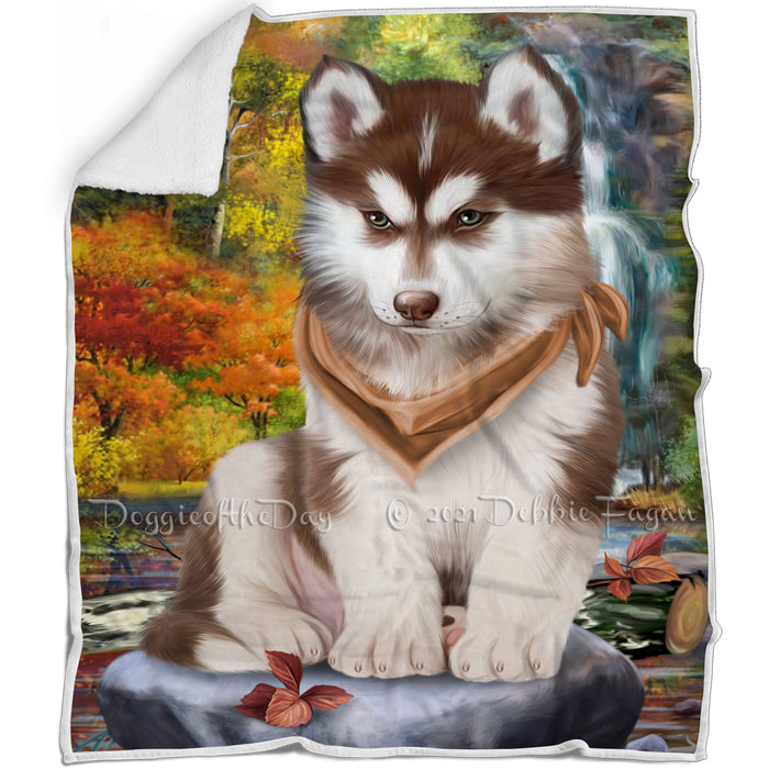 Scenic Waterfall Siberian Husky Dog Blanket BLNKT61275