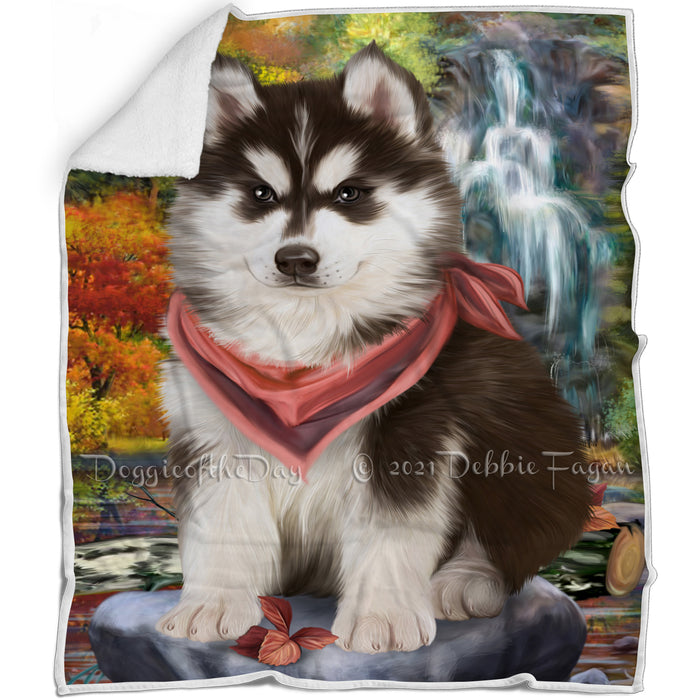 Scenic Waterfall Siberian Husky Dog Blanket BLNKT61284